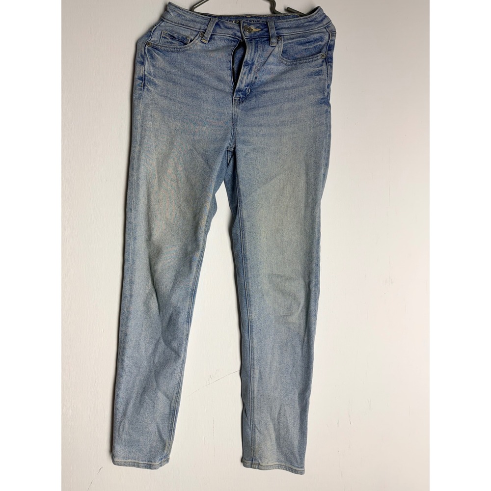 American Eagle Mom Straight Jeans Light Wash Stretch Denim Size 00 Regular